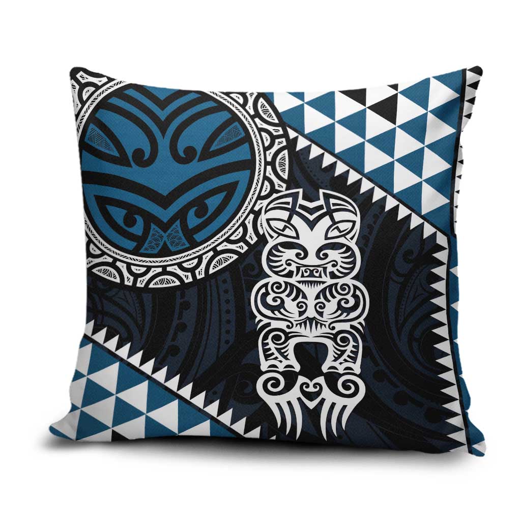 Blue Aotearoa Niho Taniwha Pillow Cover Maori Mythology Tooth - Taniko Motifs - Polynesian Pride