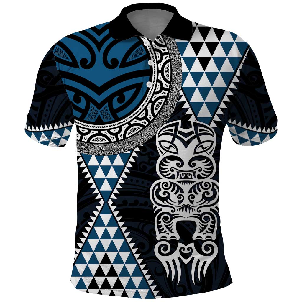 Blue Aotearoa Niho Taniwha Polo Shirt Maori Mythology Tooth - Taniko Motifs