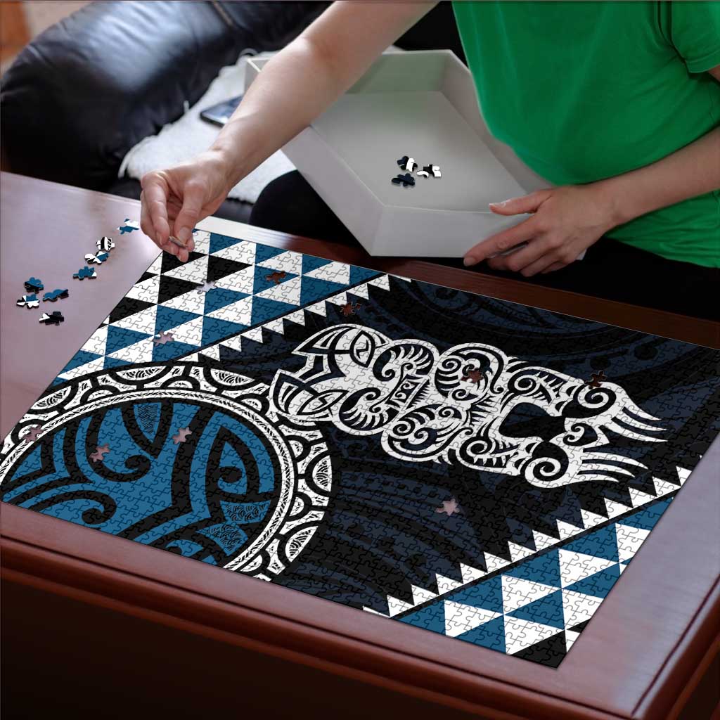 Blue Aotearoa Niho Taniwha Puzzle Maori Mythology Tooth - Taniko Motifs LT14 - Polynesian Pride