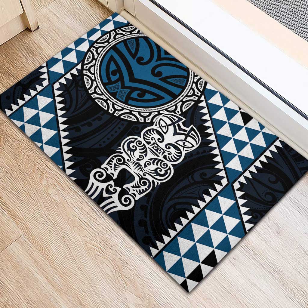 Blue Aotearoa Niho Taniwha Rubber Doormat Maori Mythology Tooth - Taniko Motifs LT14 - Polynesian Pride