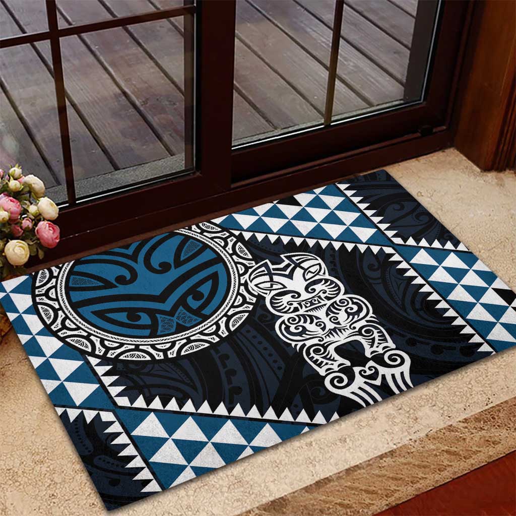 Blue Aotearoa Niho Taniwha Rubber Doormat Maori Mythology Tooth - Taniko Motifs LT14 - Polynesian Pride