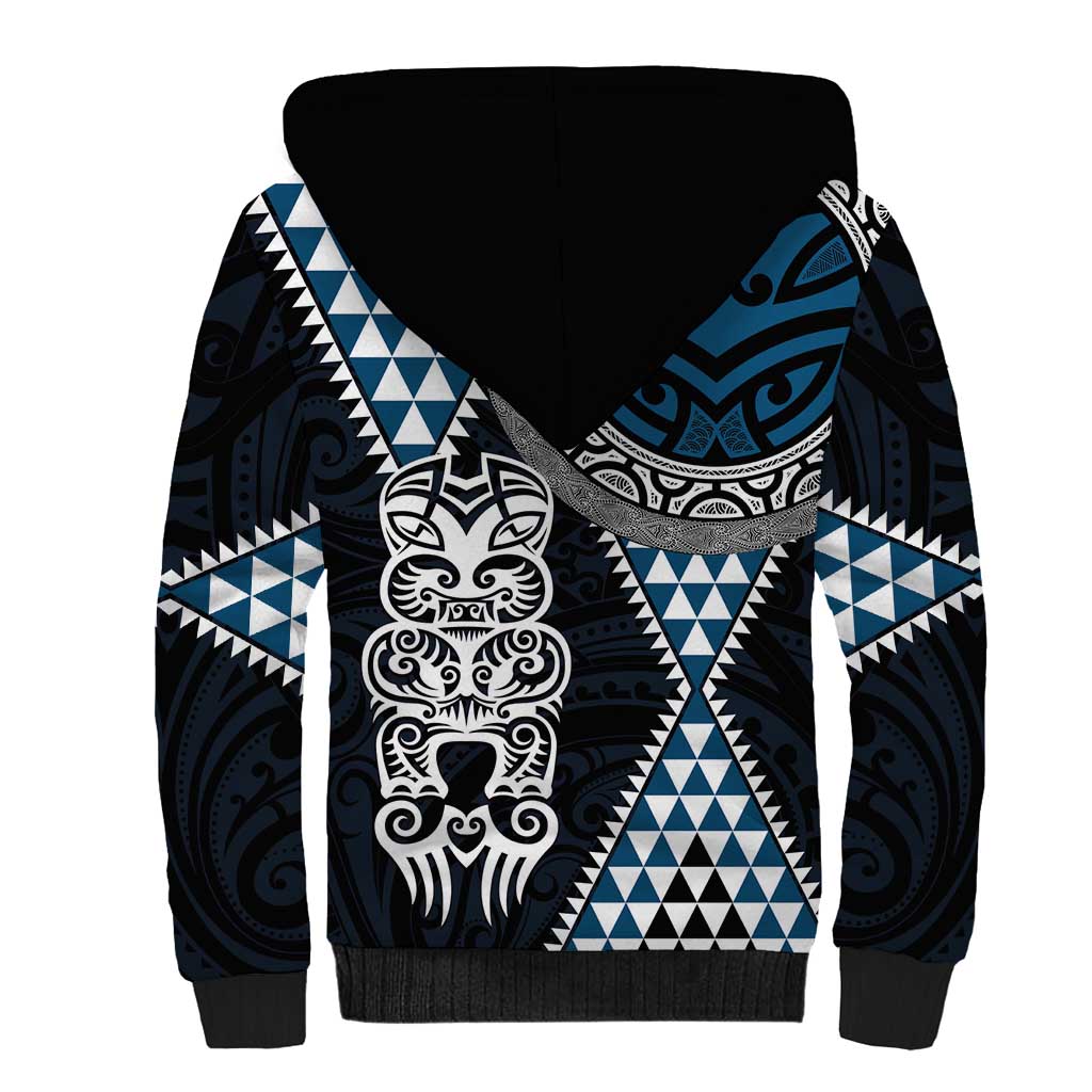Blue Aotearoa Niho Taniwha Sherpa Hoodie Maori Mythology Tooth - Taniko Motifs