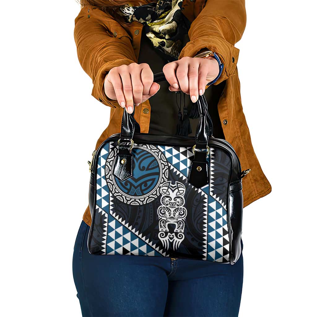Blue Aotearoa Niho Taniwha Shoulder Handbag Maori Mythology Tooth - Taniko Motifs LT14 One Size Blue - Polynesian Pride