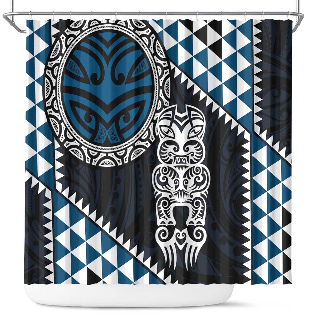 Blue Aotearoa Niho Taniwha Shower Curtain Maori Mythology Tooth - Taniko Motifs LT14 Blue - Polynesian Pride