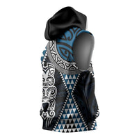 Blue Aotearoa Niho Taniwha Sleeveless Hoodie Maori Mythology Tooth - Taniko Motifs LT14 - Polynesian Pride