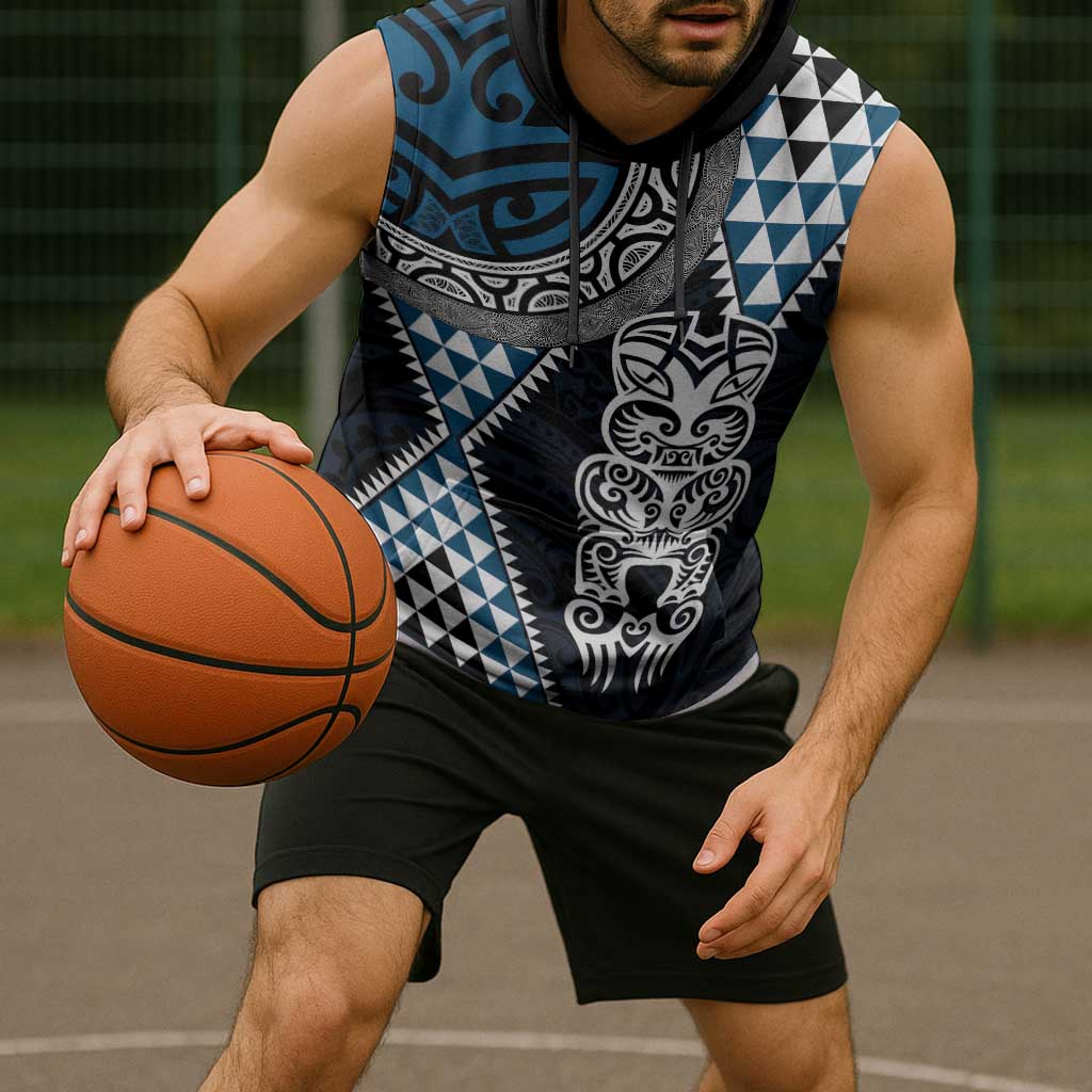 Blue Aotearoa Niho Taniwha Sleeveless Hoodie Maori Mythology Tooth - Taniko Motifs LT14 - Polynesian Pride