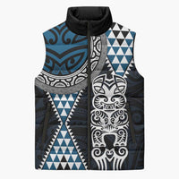 Blue Aotearoa Niho Taniwha Sleeveless Puffer Jacket Maori Mythology Tooth - Taniko Motifs LT14 Unisex Blue - Polynesian Pride