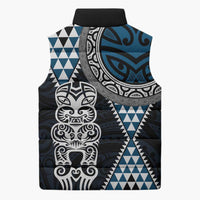 Blue Aotearoa Niho Taniwha Sleeveless Puffer Jacket Maori Mythology Tooth - Taniko Motifs LT14 - Polynesian Pride