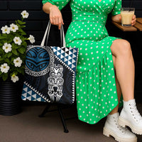 Blue Aotearoa Niho Taniwha Tote Bag Maori Mythology Tooth - Taniko Motifs - Polynesian Pride