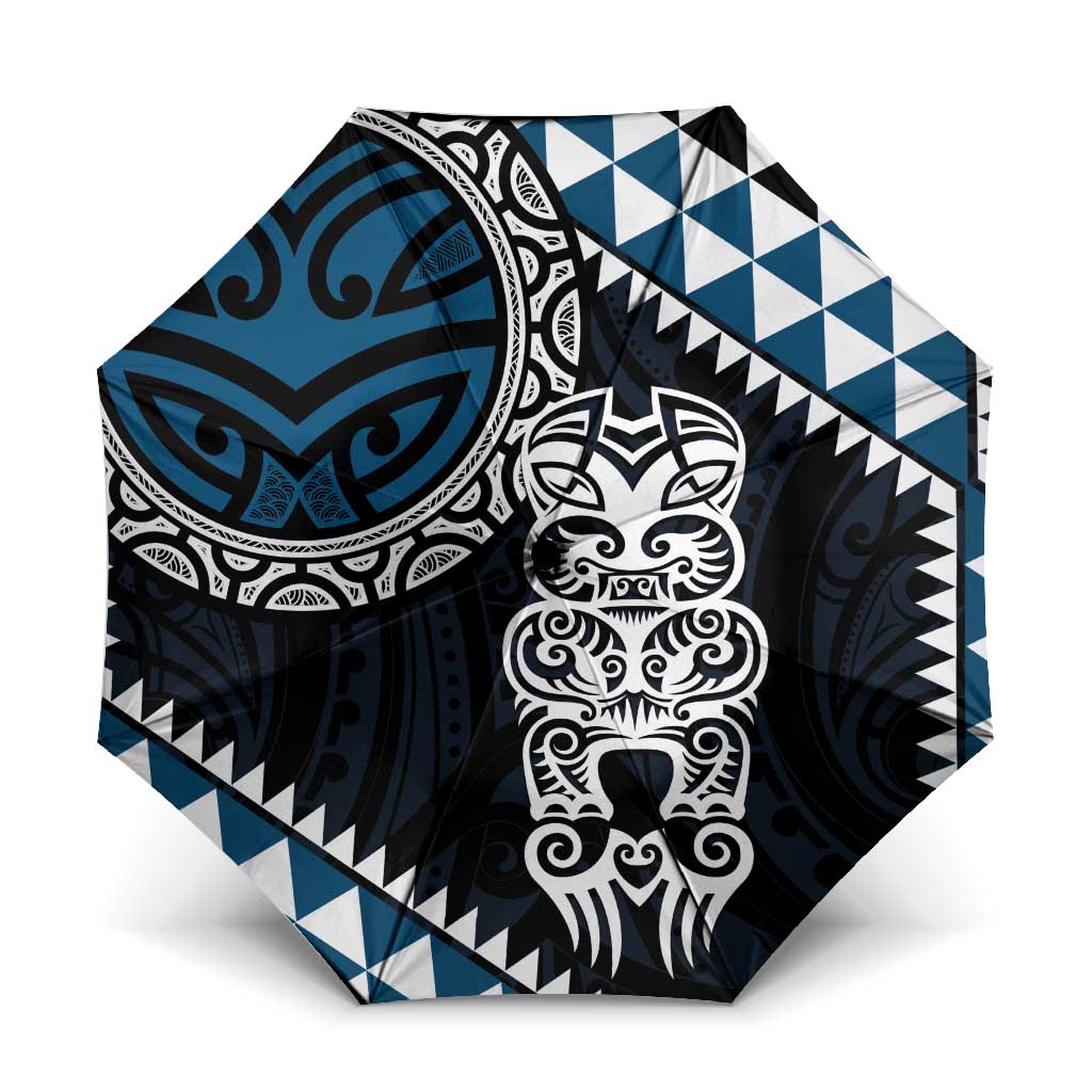 Blue Aotearoa Niho Taniwha Umbrella Maori Mythology Tooth - Taniko Motifs - Polynesian Pride