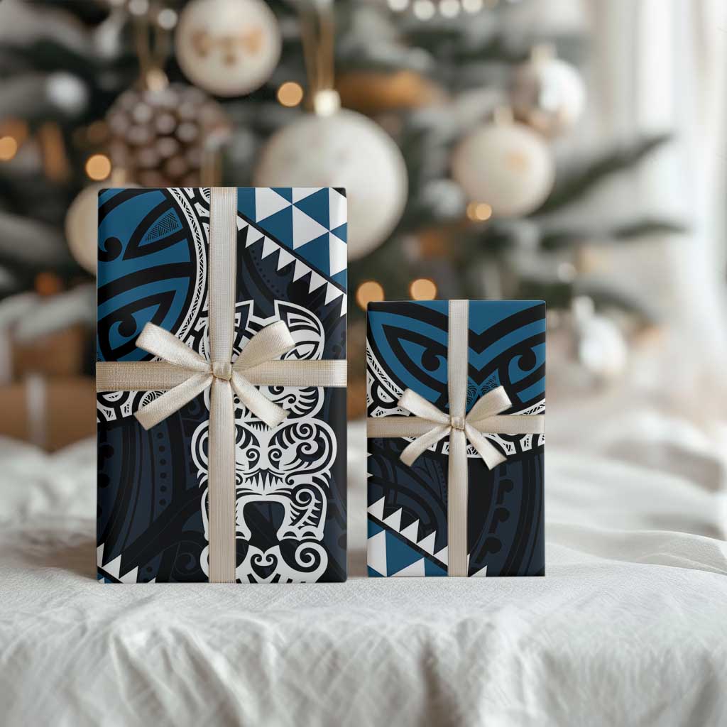 Blue Aotearoa Niho Taniwha Wrapping Paper Maori Mythology Tooth - Taniko Motifs - Polynesian Pride