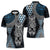 Blue Aotearoa Niho Taniwha Zipper Polo Shirt Maori Mythology Tooth - Taniko Motifs - Polynesian Pride