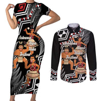 Aotearoa Kapa Haka Couples Matching Short Sleeve Bodycon Dress and Long Sleeve Button Shirt 2025 Festival - Traditional Maori Dance