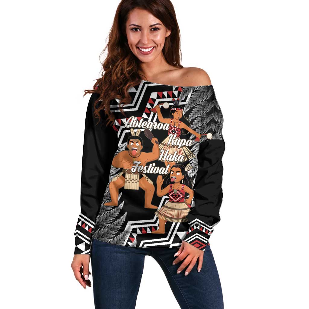 Aotearoa Kapa Haka Off Shoulder Sweater 2025 Festival - Traditional Maori Dance LT14 Women Black - Polynesian Pride