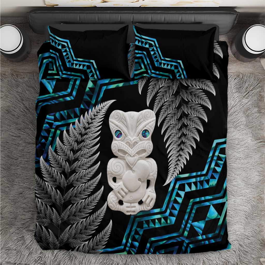 Aotearoa Taniko Paua Shell With Hei Tiki Bedding Set LT14 Black - Polynesian Pride