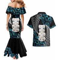 Aotearoa Taniko Paua Shell With Hei Tiki Couples Matching Mermaid Dress and Hawaiian Shirt