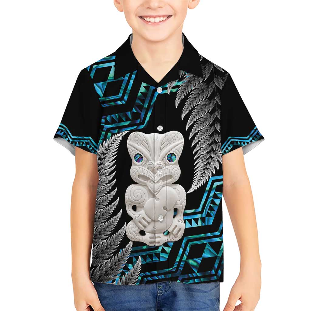 Aotearoa Taniko Paua Shell With Hei Tiki Kid Hawaiian Shirt LT14 Kid Black - Polynesian Pride