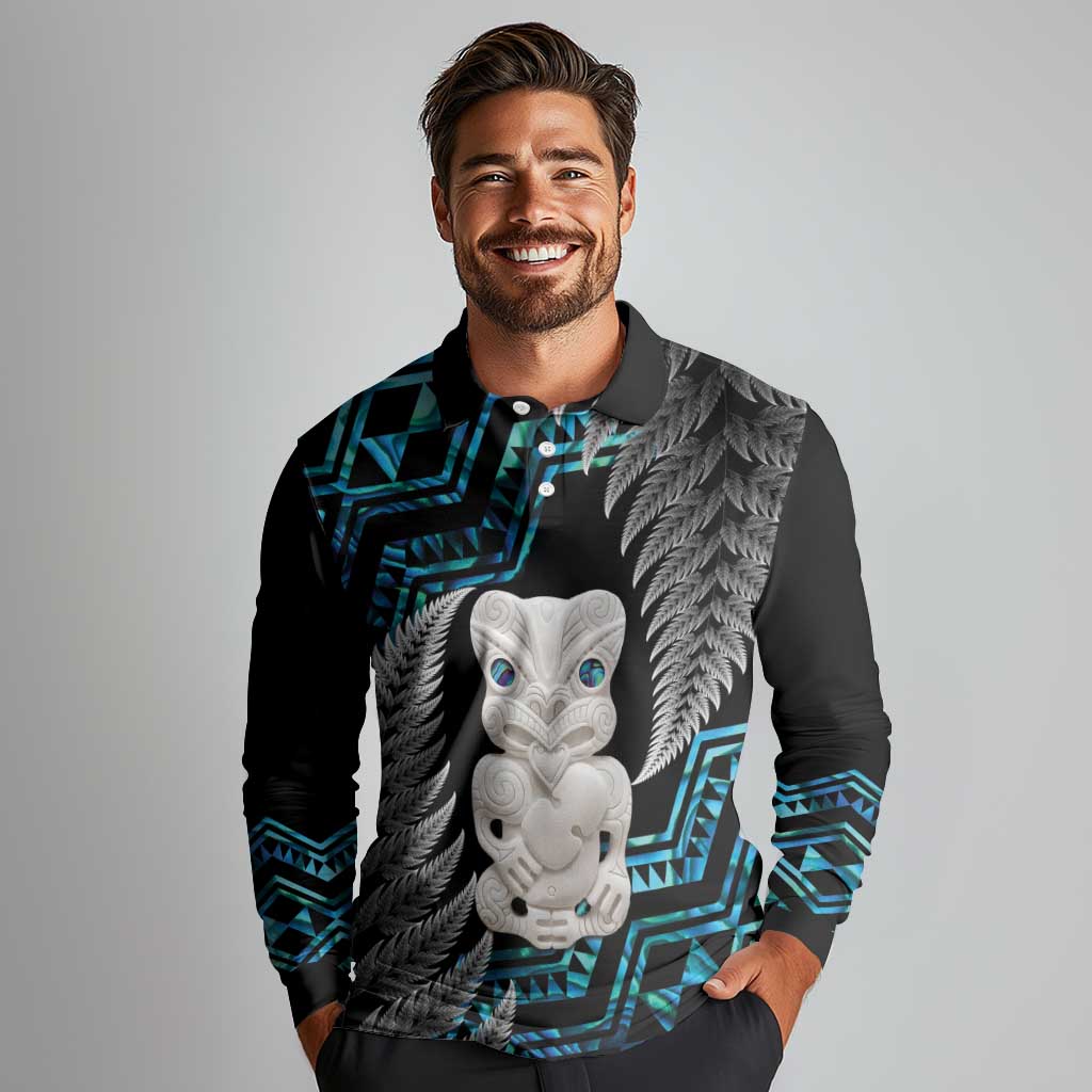 Aotearoa Taniko Paua Shell With Hei Tiki Long Sleeve Polo Shirt