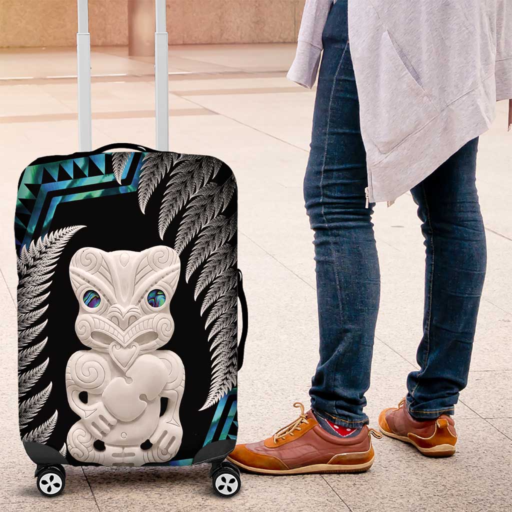 Aotearoa Taniko Paua Shell With Hei Tiki Luggage Cover LT14 Black - Polynesian Pride