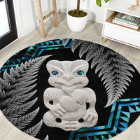 Aotearoa Taniko Paua Shell With Hei Tiki Round Carpet LT14 Black - Polynesian Pride
