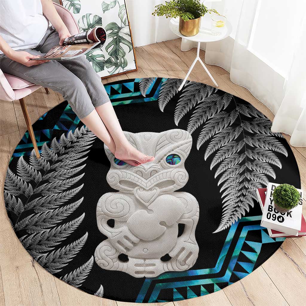 Aotearoa Taniko Paua Shell With Hei Tiki Round Carpet LT14 - Polynesian Pride