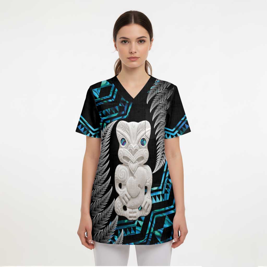 Aotearoa Taniko Paua Shell With Hei Tiki Scrub Top - Polynesian Pride