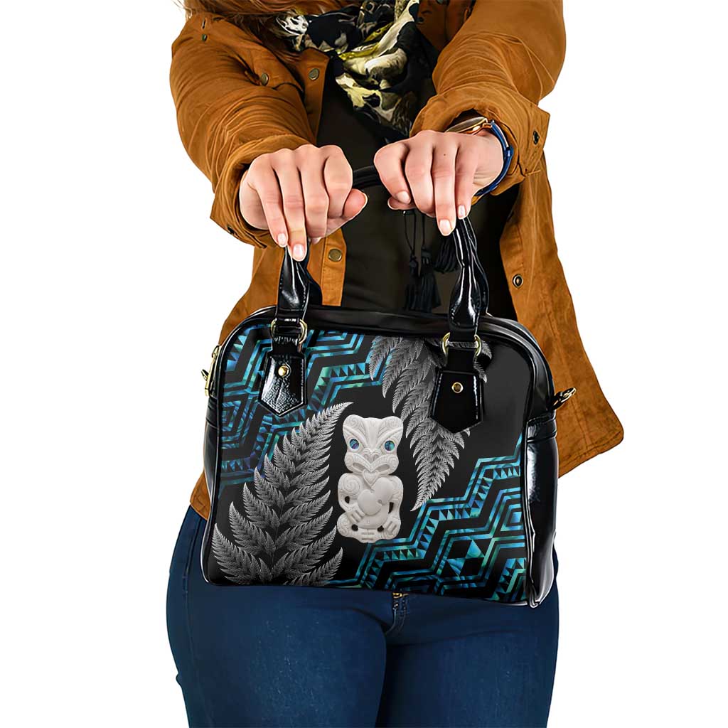 Aotearoa Taniko Paua Shell With Hei Tiki Shoulder Handbag LT14 One Size Black - Polynesian Pride