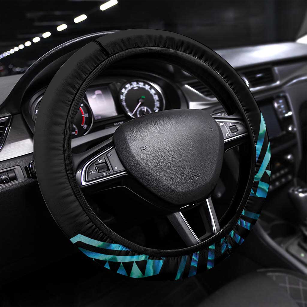 Aotearoa Taniko Paua Shell With Hei Tiki Steering Wheel Cover LT14 Universal Fit Black - Polynesian Pride