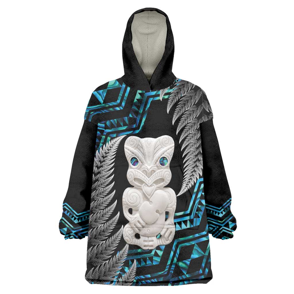 Aotearoa Taniko Paua Shell With Hei Tiki Wearable Blanket Hoodie LT14 One Size Black - Polynesian Pride
