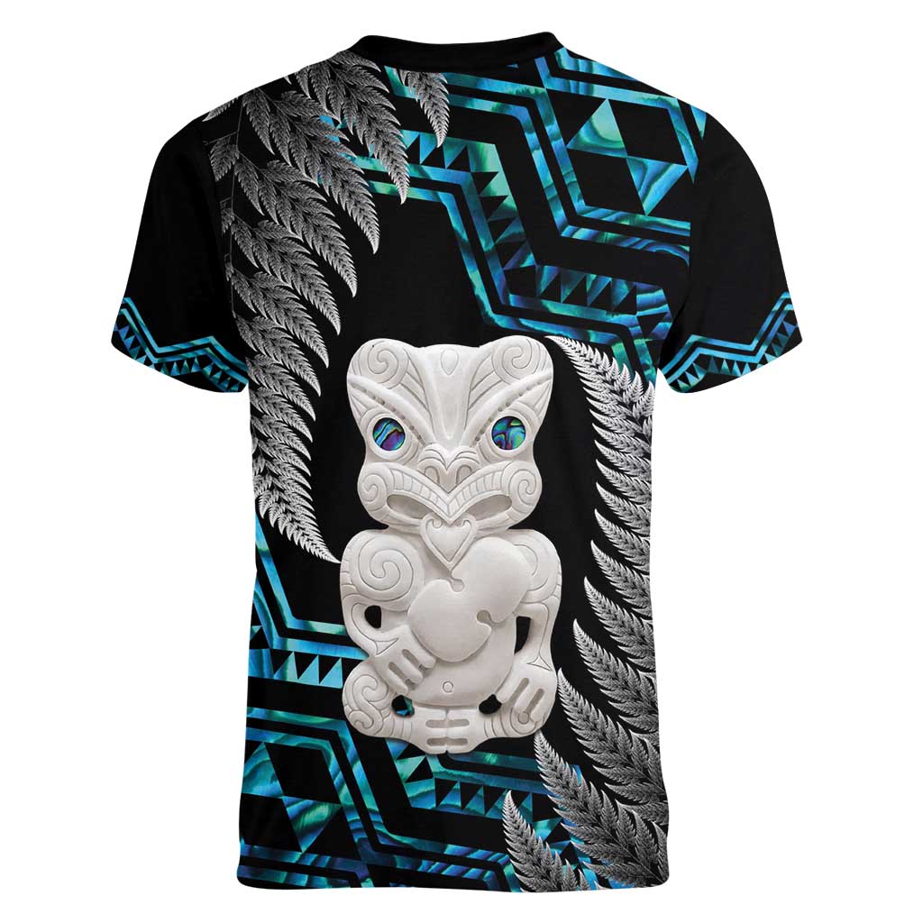 Aotearoa Taniko Paua Shell With Hei Tiki Women V-Neck T-Shirt