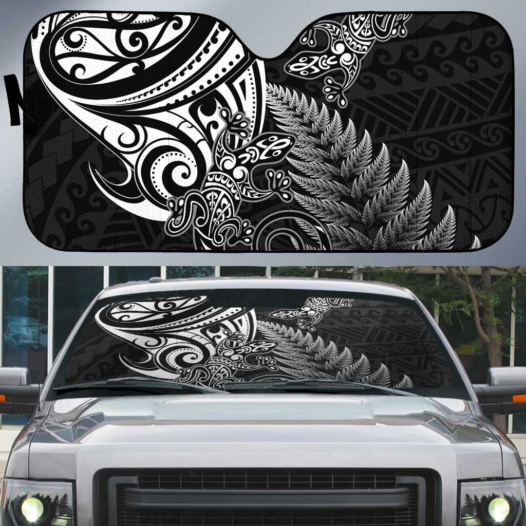 New Zealand Lizard Auto Sun Shade Silver Fern Aotearoa Maori - Polynesian Pride