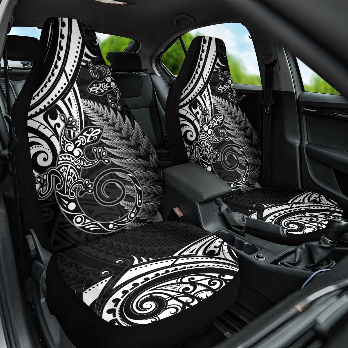 New Zealand Lizard Car Seat Cover Silver Fern Aotearoa Maori