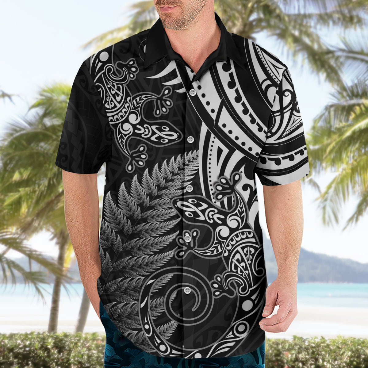 New Zealand Lizard Hawaiian Shirt Silver Fern Aotearoa Maori LT14 - Polynesian Pride