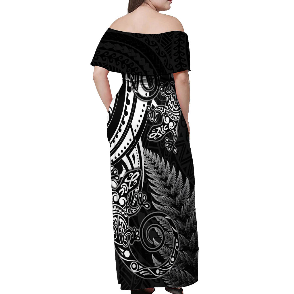 New Zealand Lizard Off Shoulder Maxi Dress Silver Fern Aotearoa Maori LT14 - Polynesian Pride