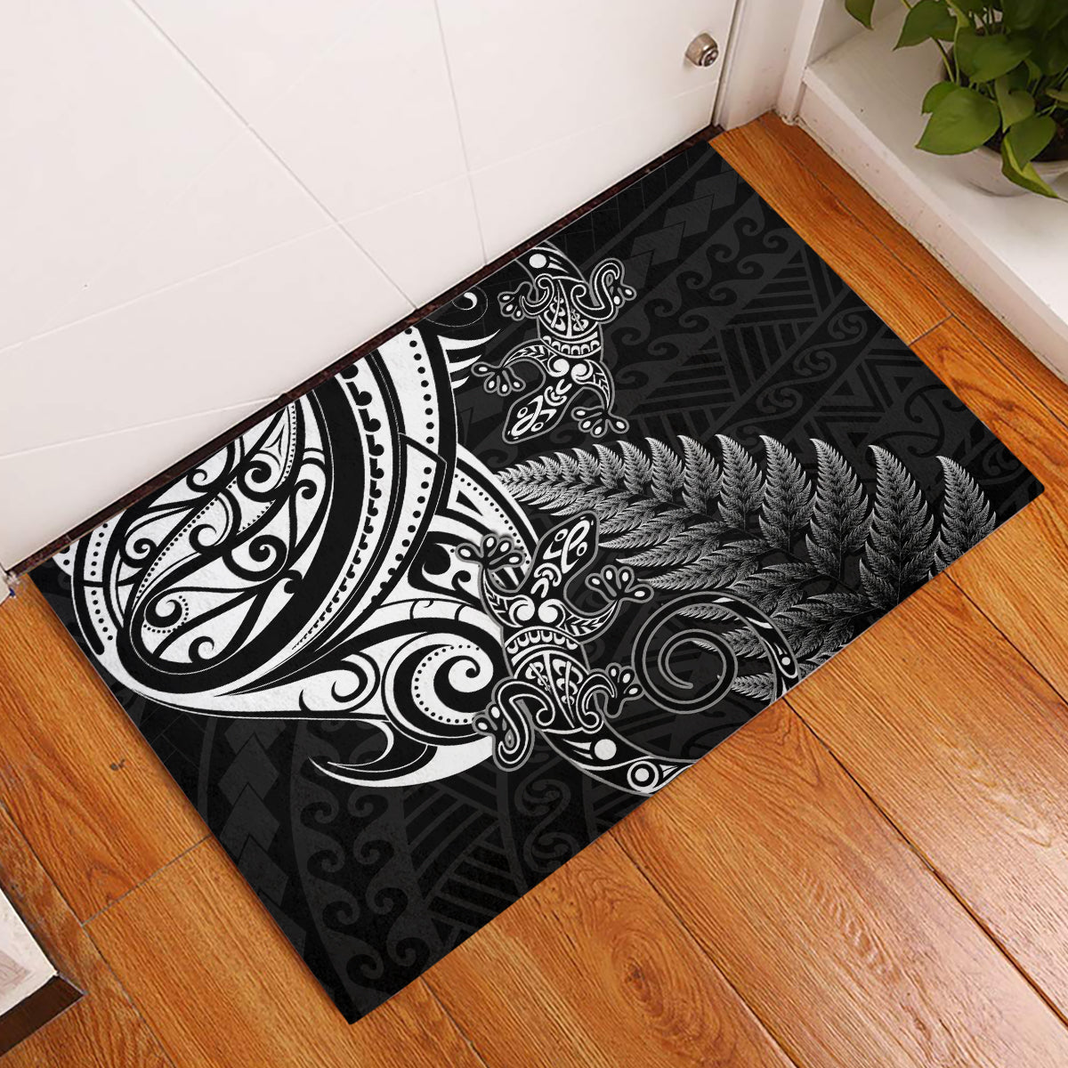 New Zealand Lizard Rubber Doormat Silver Fern Aotearoa Maori