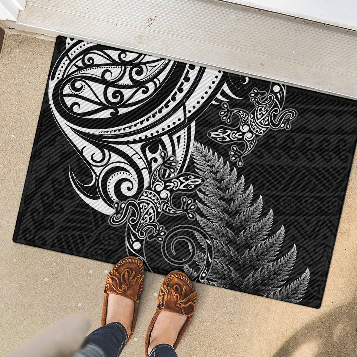 New Zealand Lizard Rubber Doormat Silver Fern Aotearoa Maori