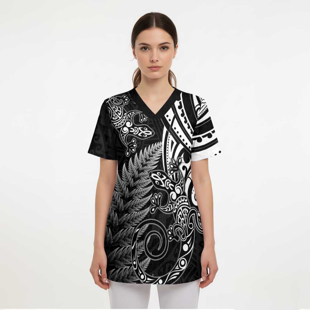 New Zealand Lizard Scrub Top Silver Fern Aotearoa Maori - Polynesian Pride