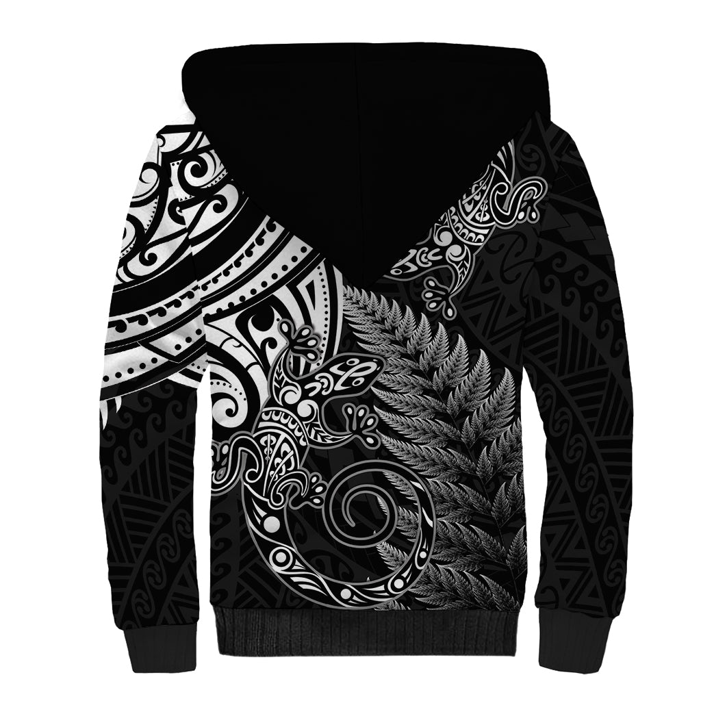 New Zealand Lizard Sherpa Hoodie Silver Fern Aotearoa Maori LT14 - Polynesian Pride