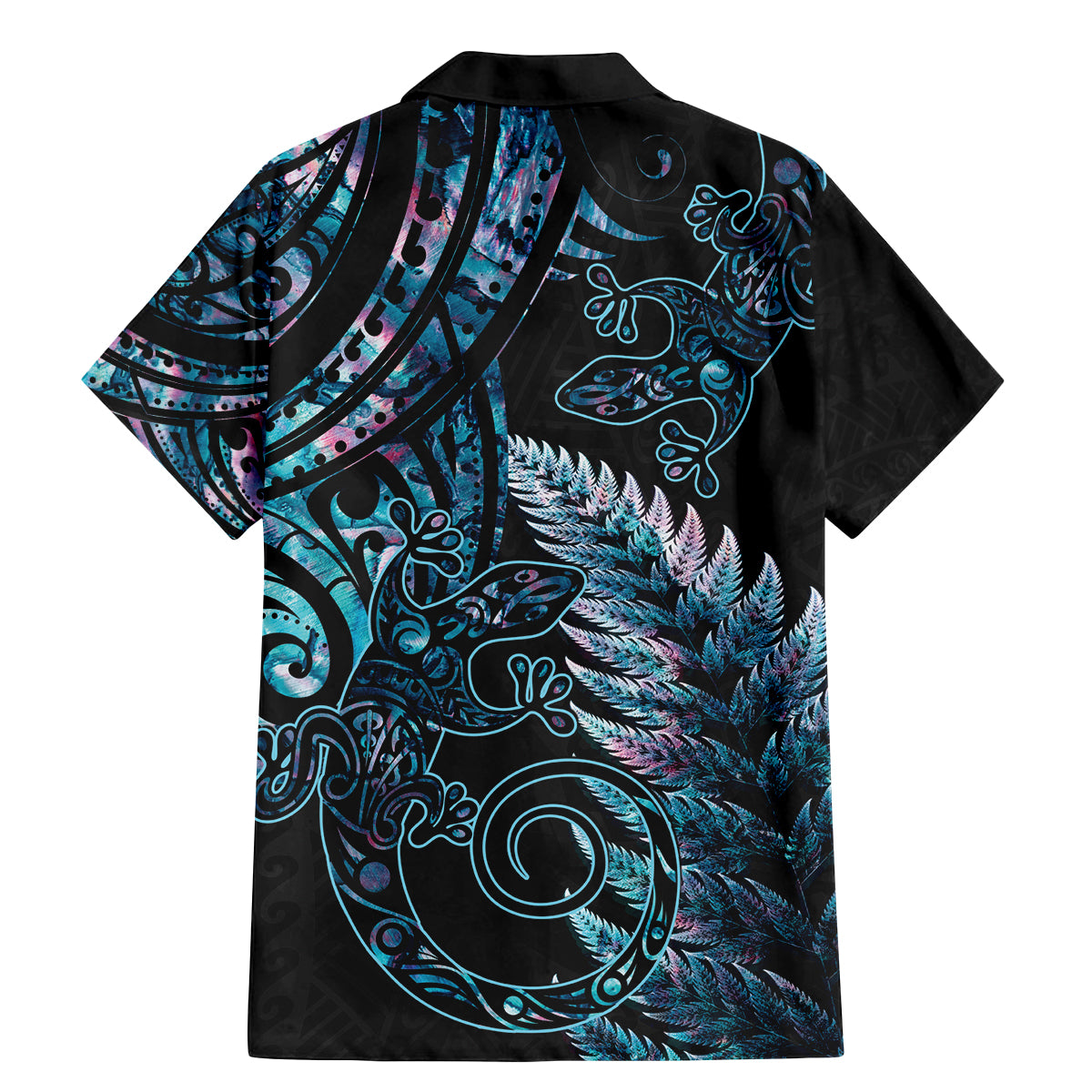 New Zealand Lizard Family Matching Mermaid Dress and Hawaiian Shirt Silver Fern Aotearoa Maori With Paua Shell LT14 - Polynesian Pride