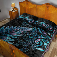 New Zealand Lizard Quilt Bed Set Silver Fern Aotearoa Maori With Paua Shell