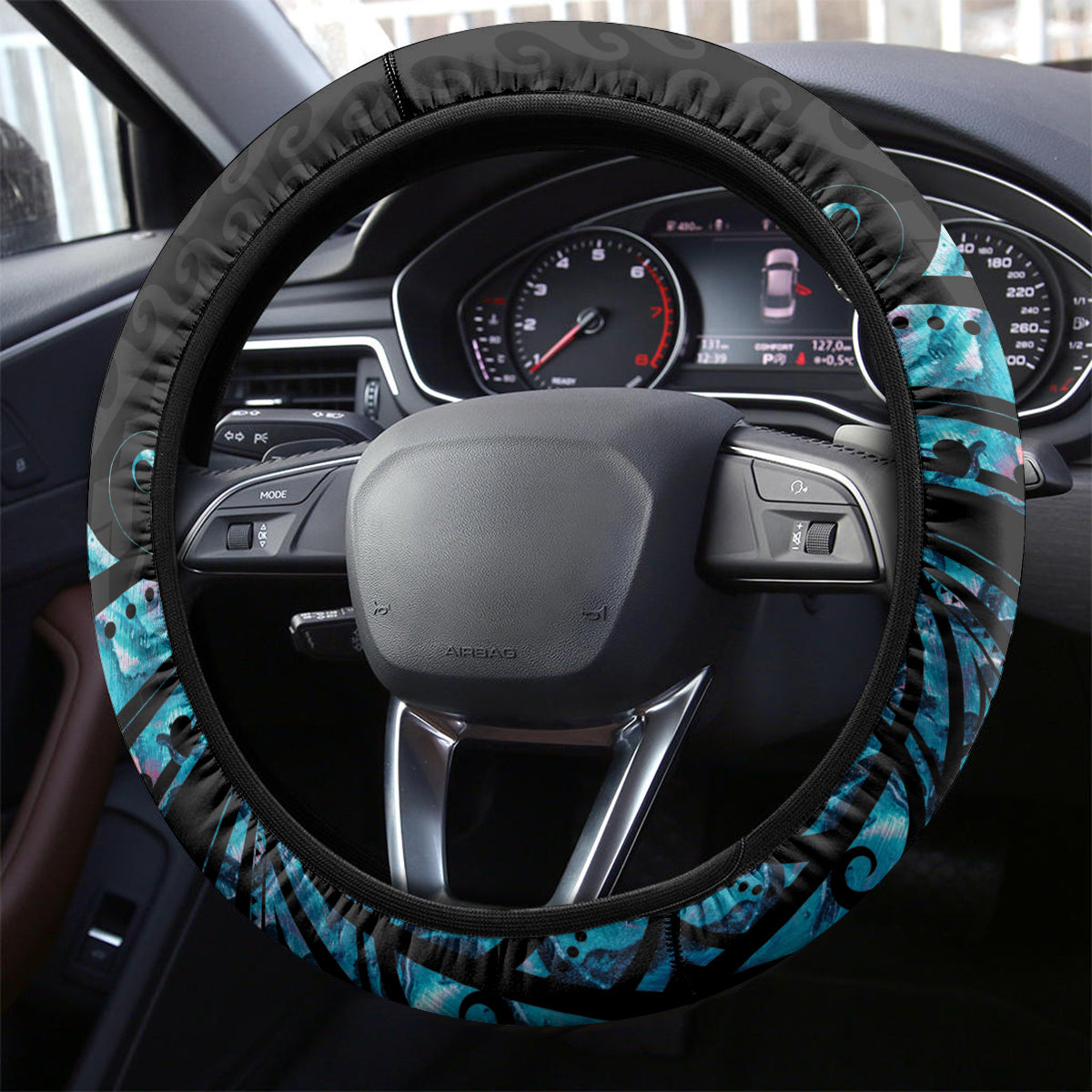 New Zealand Lizard Steering Wheel Cover Silver Fern Aotearoa Maori With Paua Shell