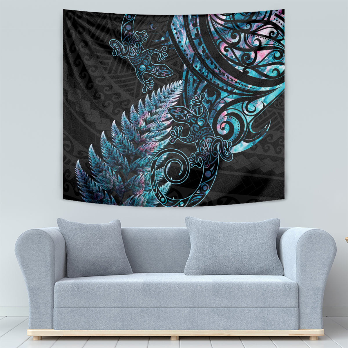 New Zealand Lizard Tapestry Silver Fern Aotearoa Maori With Paua Shell