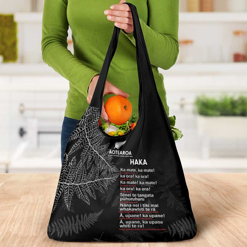 Custom New Zealand Haka Rugby Grocery Bag Pacific Go Black Silver Fern