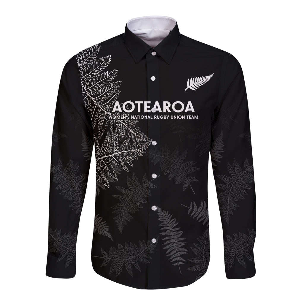 New Zealand Haka Rugby Long Sleeve Button Shirt 2024 Pacific Go Black Silver Fern LT14 Unisex Black - Polynesian Pride