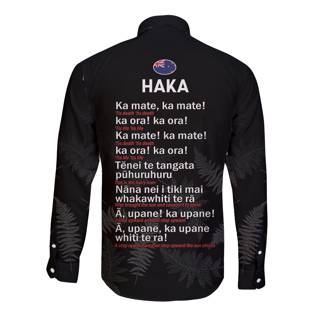 New Zealand Haka Rugby Long Sleeve Button Shirt 2024 Pacific Go Black Silver Fern LT14 - Polynesian Pride