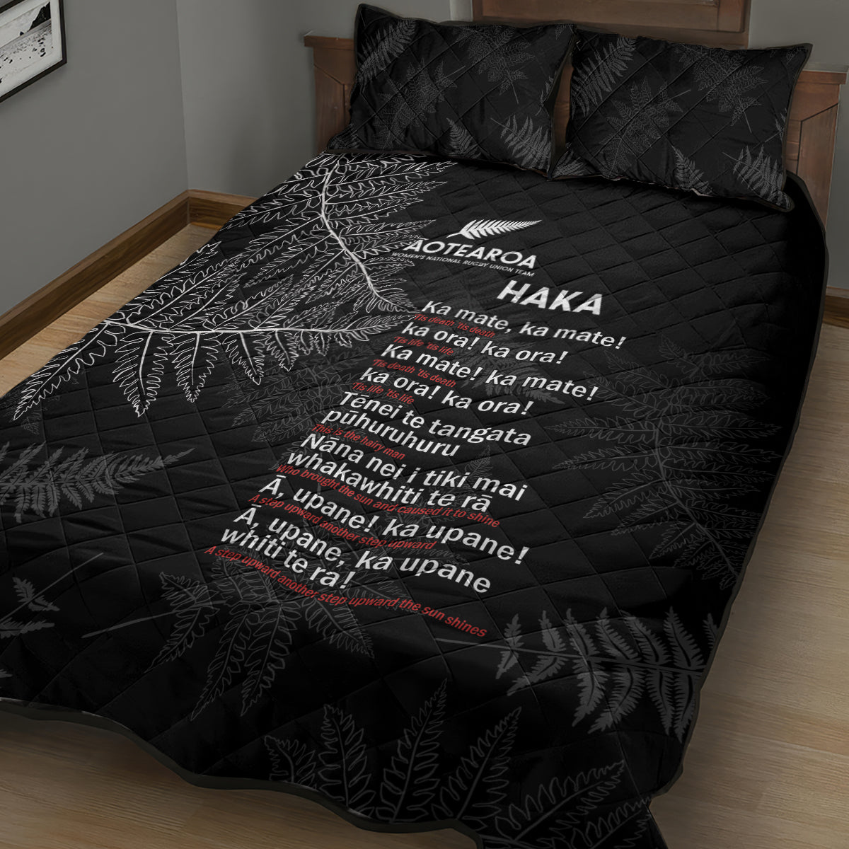 Custom New Zealand Haka Rugby Quilt Bed Set 2024 Pacific Go Black Silver Fern