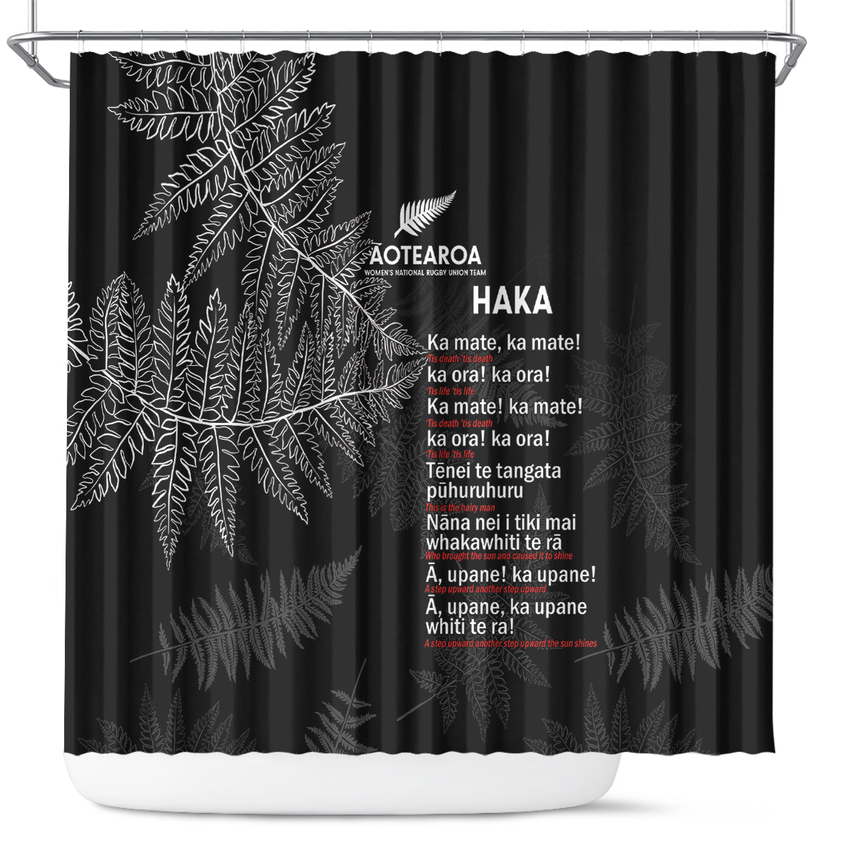 Custom New Zealand Haka Rugby Shower Curtain 2024 Pacific Go Black Silver Fern LT14 Black - Polynesian Pride