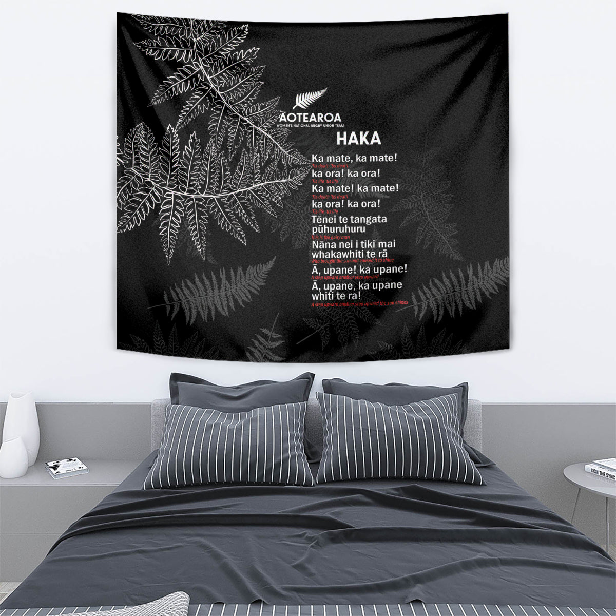 Custom New Zealand Haka Rugby Tapestry 2024 Pacific Go Black Silver Fern