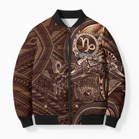 Personalised Polynesia Zodiac Capricorn Bomber Puffer Jacket Galaxy Polynesian Pattern Chest Tattoo Style LT14 Unisex Brown - Polynesian Pride