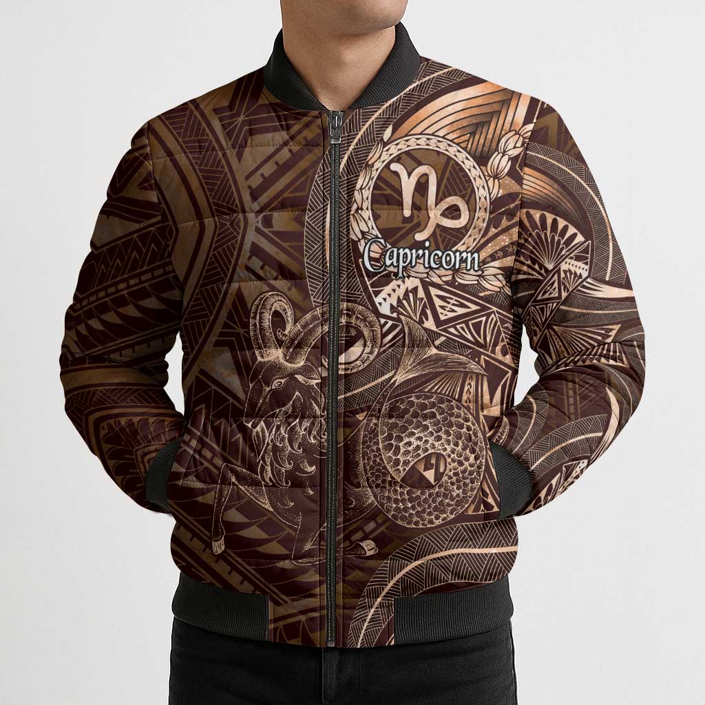 Personalised Polynesia Zodiac Capricorn Bomber Puffer Jacket Galaxy Polynesian Pattern Chest Tattoo Style LT14 - Polynesian Pride